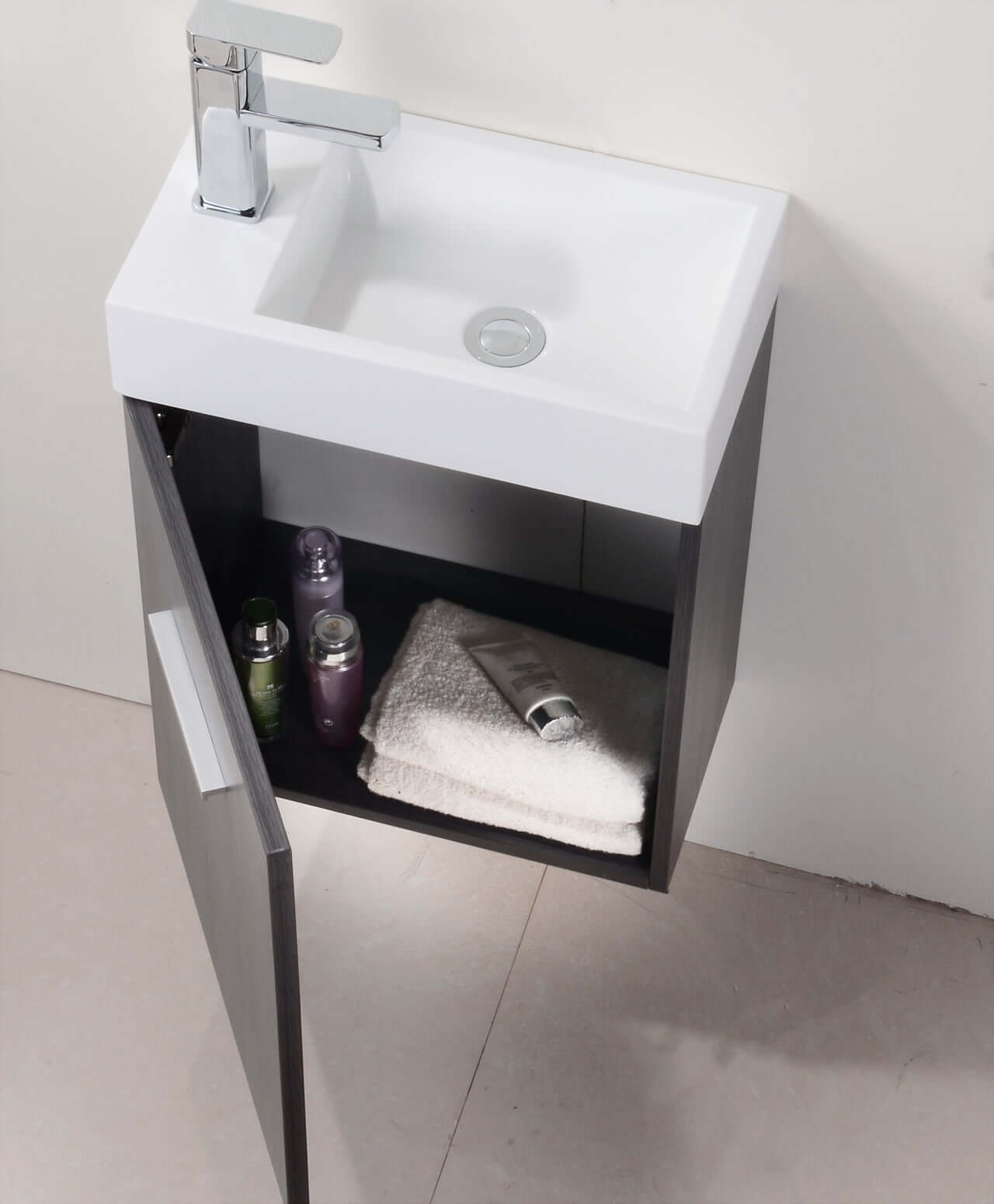 Bliss 18" Wall Mount Modern Bathroom Vanity, High Gloss White I Black I Gray Oak I Walnut I Nature Wood I Butternut