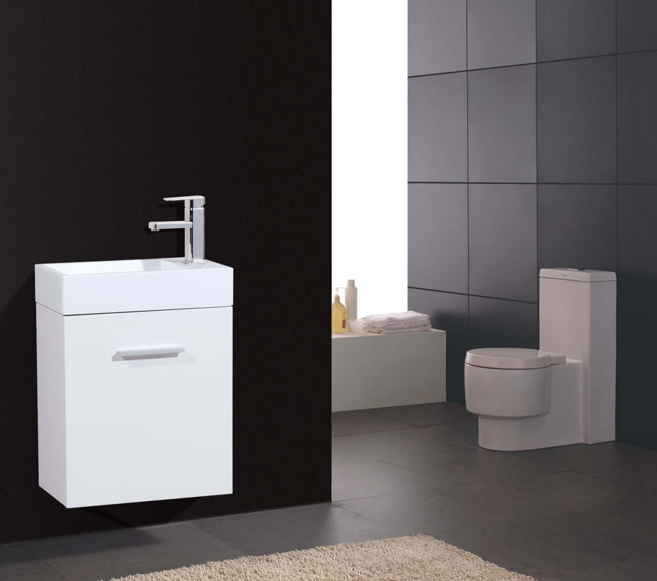 Bliss 18" Wall Mount Modern Bathroom Vanity, High Gloss White I Black I Gray Oak I Walnut I Nature Wood I Butternut