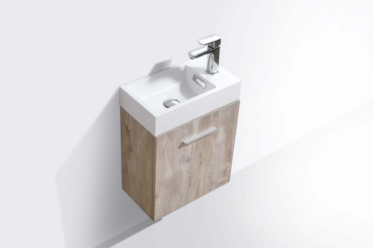 Bliss 18" Wall Mount Modern Bathroom Vanity, High Gloss White I Black I Gray Oak I Walnut I Nature Wood I Butternut