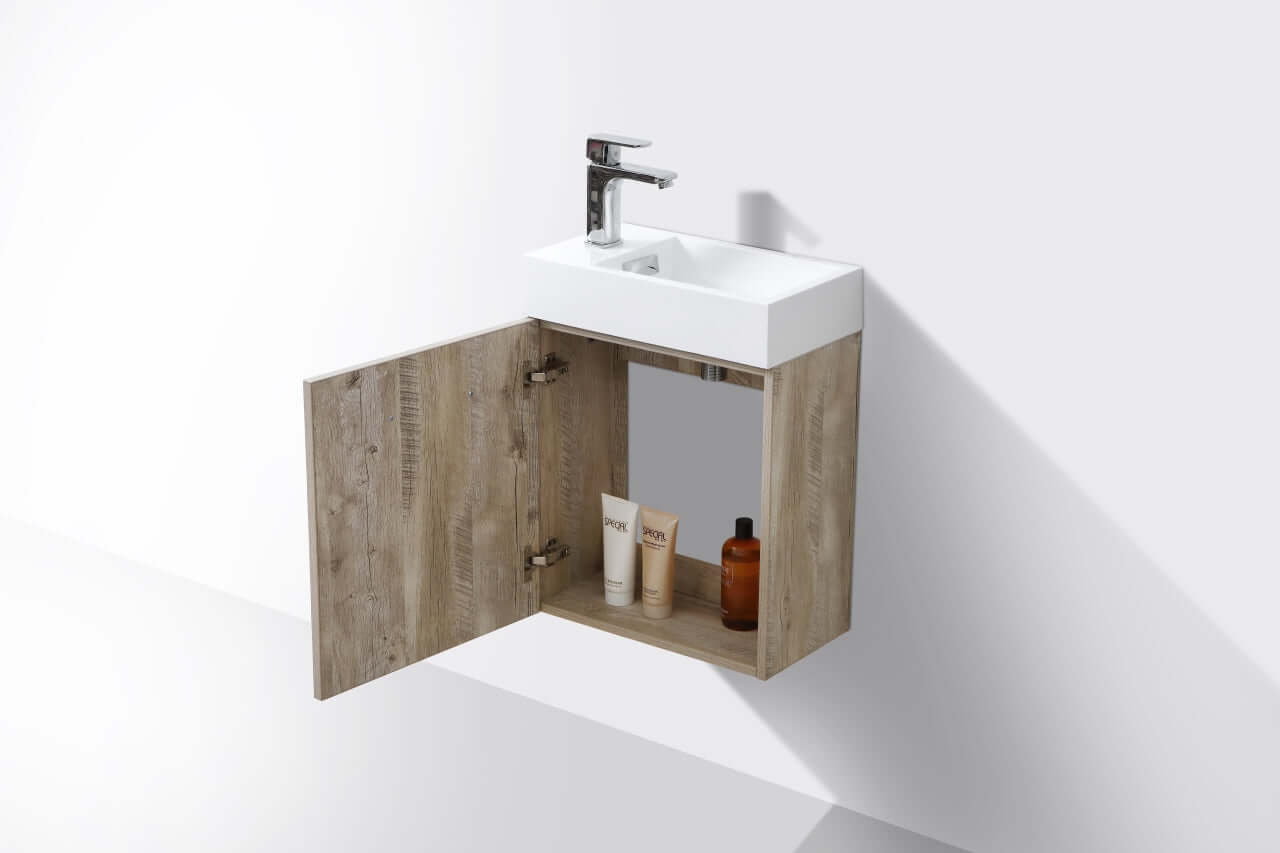Bliss 18" Wall Mount Modern Bathroom Vanity, High Gloss White I Black I Gray Oak I Walnut I Nature Wood I Butternut