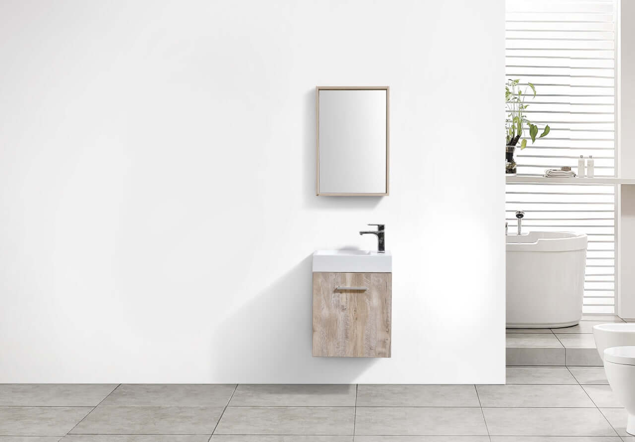 Bliss 18" Wall Mount Modern Bathroom Vanity, High Gloss White I Black I Gray Oak I Walnut I Nature Wood I Butternut
