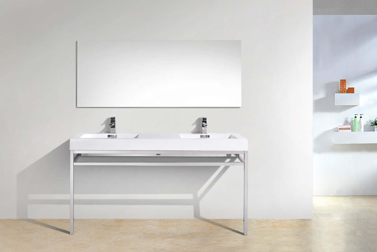 Haus 60" Single Sink Stainless Steel Console w/ White Acrylic Sink - Chrome