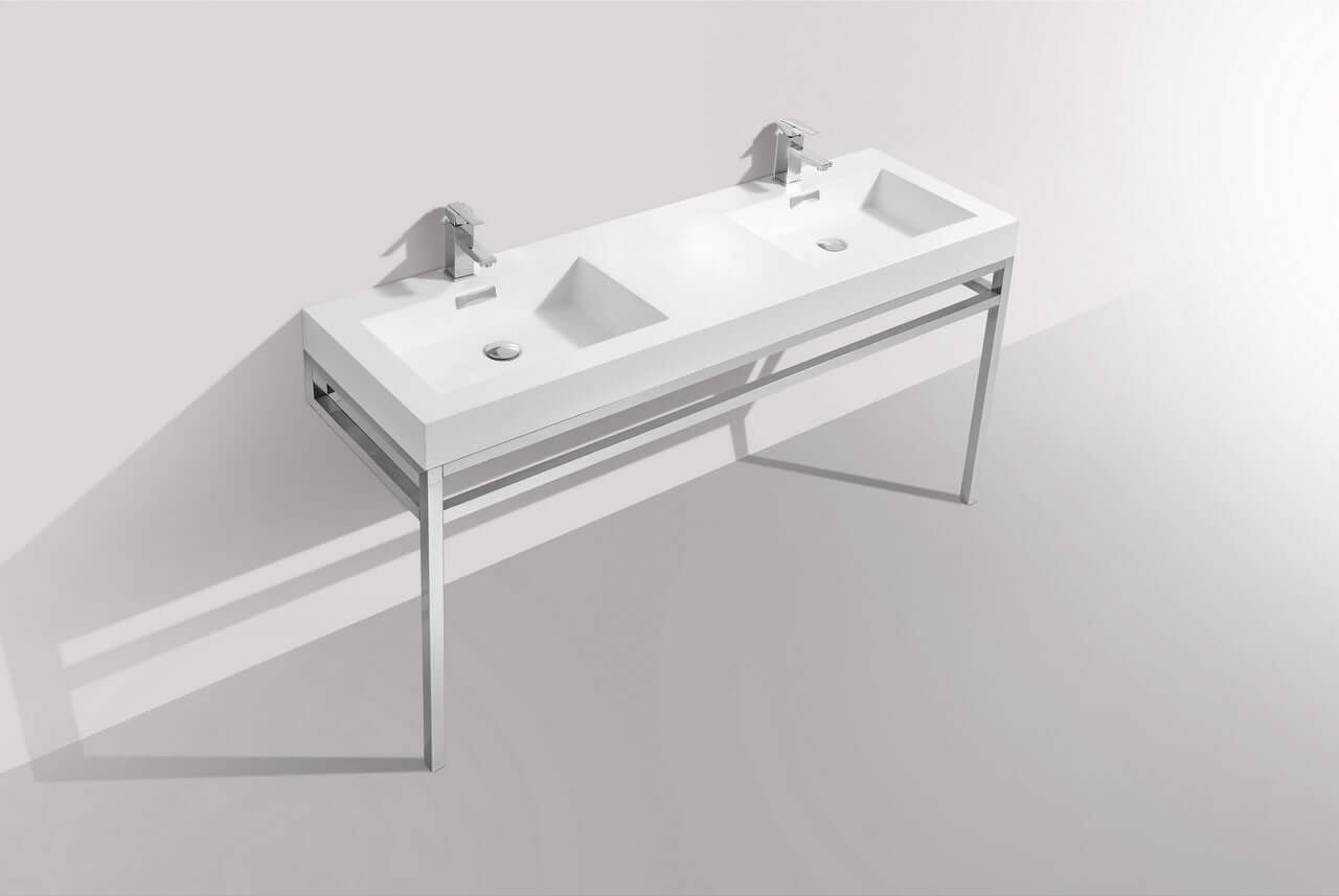 Haus 60" Single Sink Stainless Steel Console w/ White Acrylic Sink - Chrome