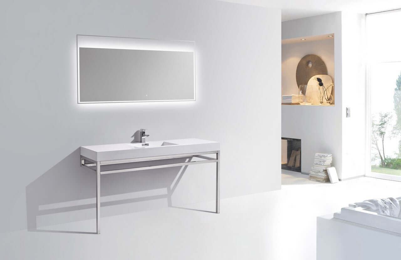 Haus 60" Double Sink Stainless Steel Console w/ White Acrylic Sink - Chrome