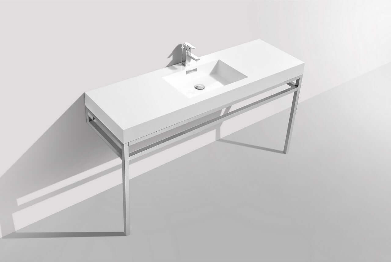 Haus 60" Double Sink Stainless Steel Console w/ White Acrylic Sink - Chrome