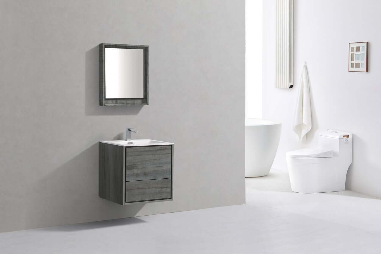 DeLusso 24" Ocean Gray Wall Mount Modern Bathroom Vanity