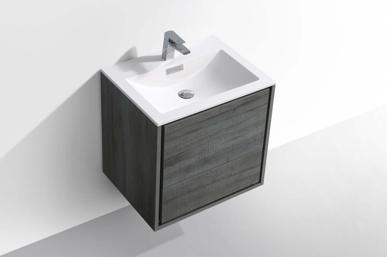 DeLusso 24" Ocean Gray Wall Mount Modern Bathroom Vanity