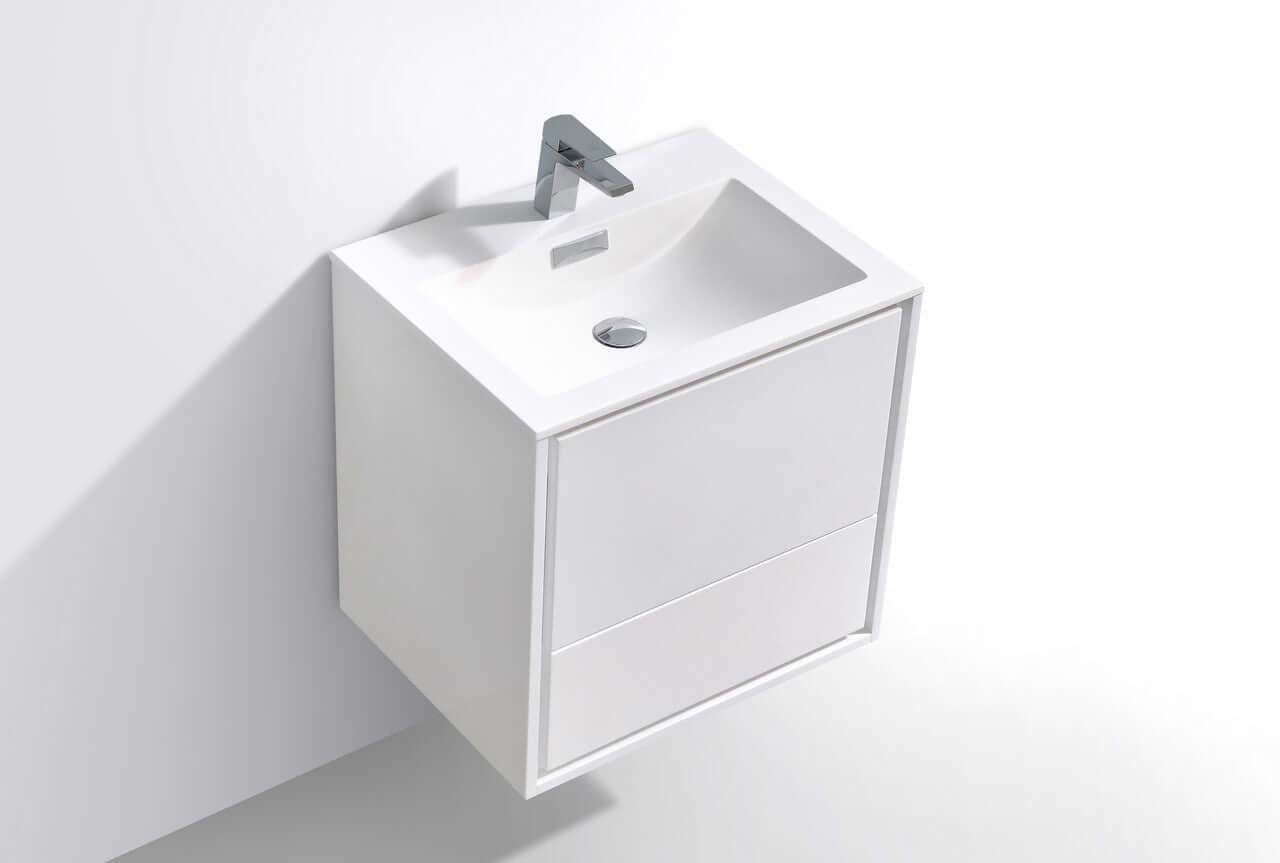DeLusso 24" High Glossy White Wall Mount Modern Bathroom Vanity