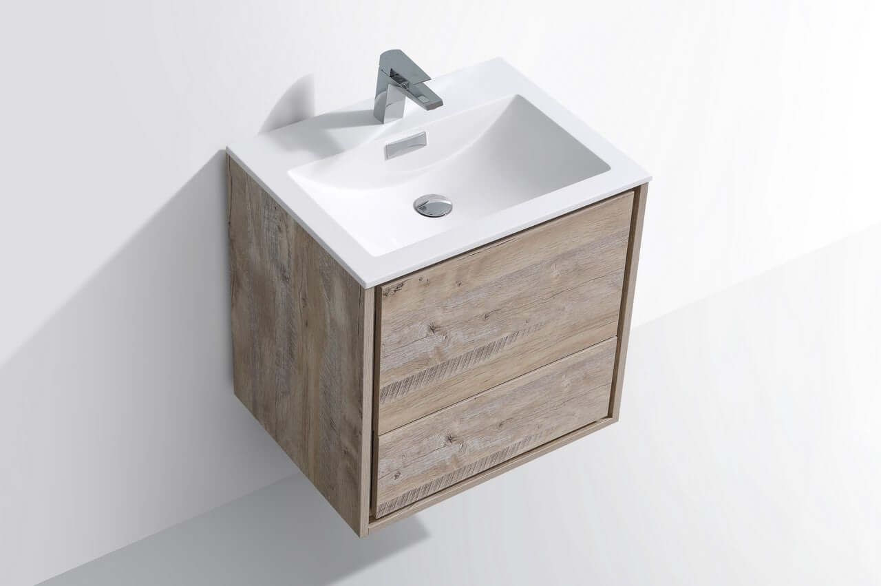 DeLusso 24" Nature Wood Wall Mount Modern Bathroom Vanity