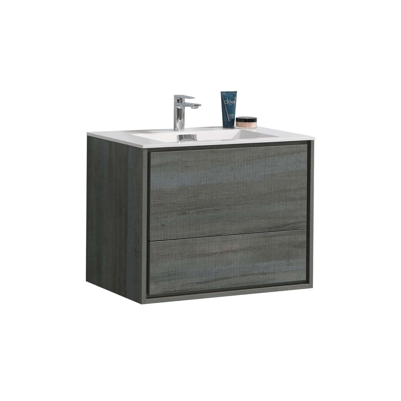 DeLusso 30" Ocean Gray Wall Mount Modern Bathroom Vanity