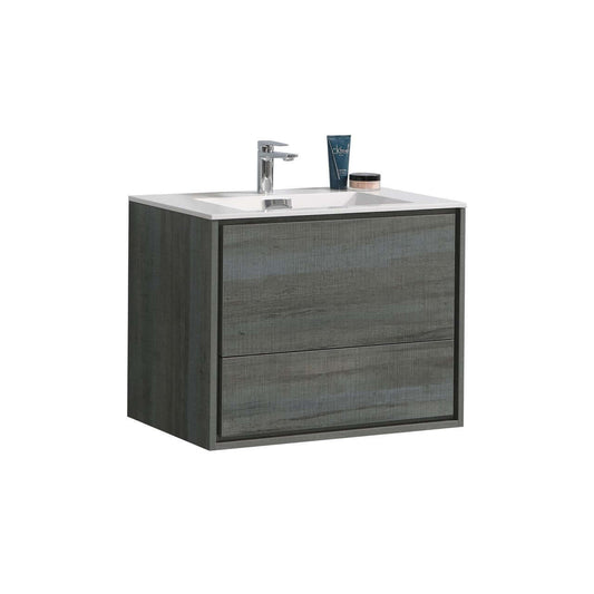 DeLusso 30" Ocean Gray Wall Mount Modern Bathroom Vanity