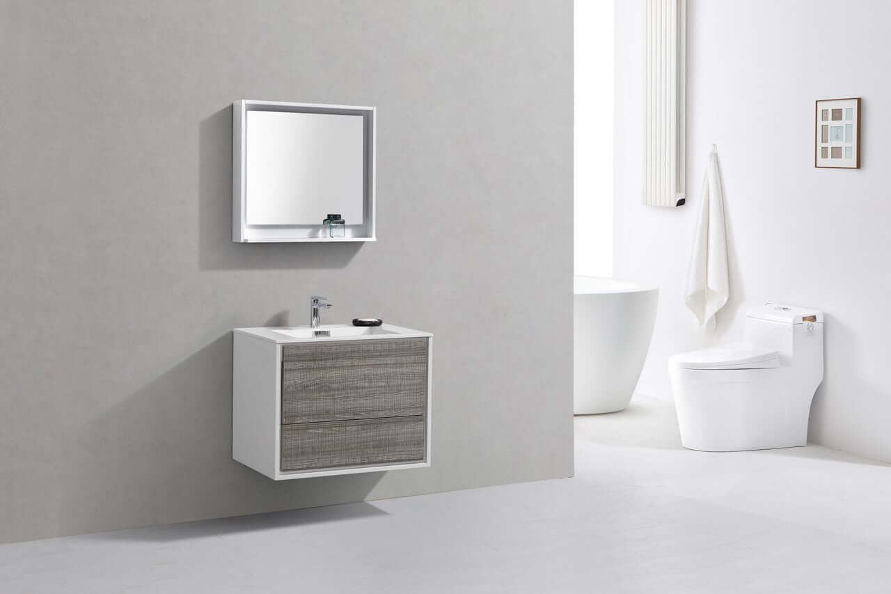 DeLusso 30" Ash Gray Wall Mount Modern Bathroom Vanity