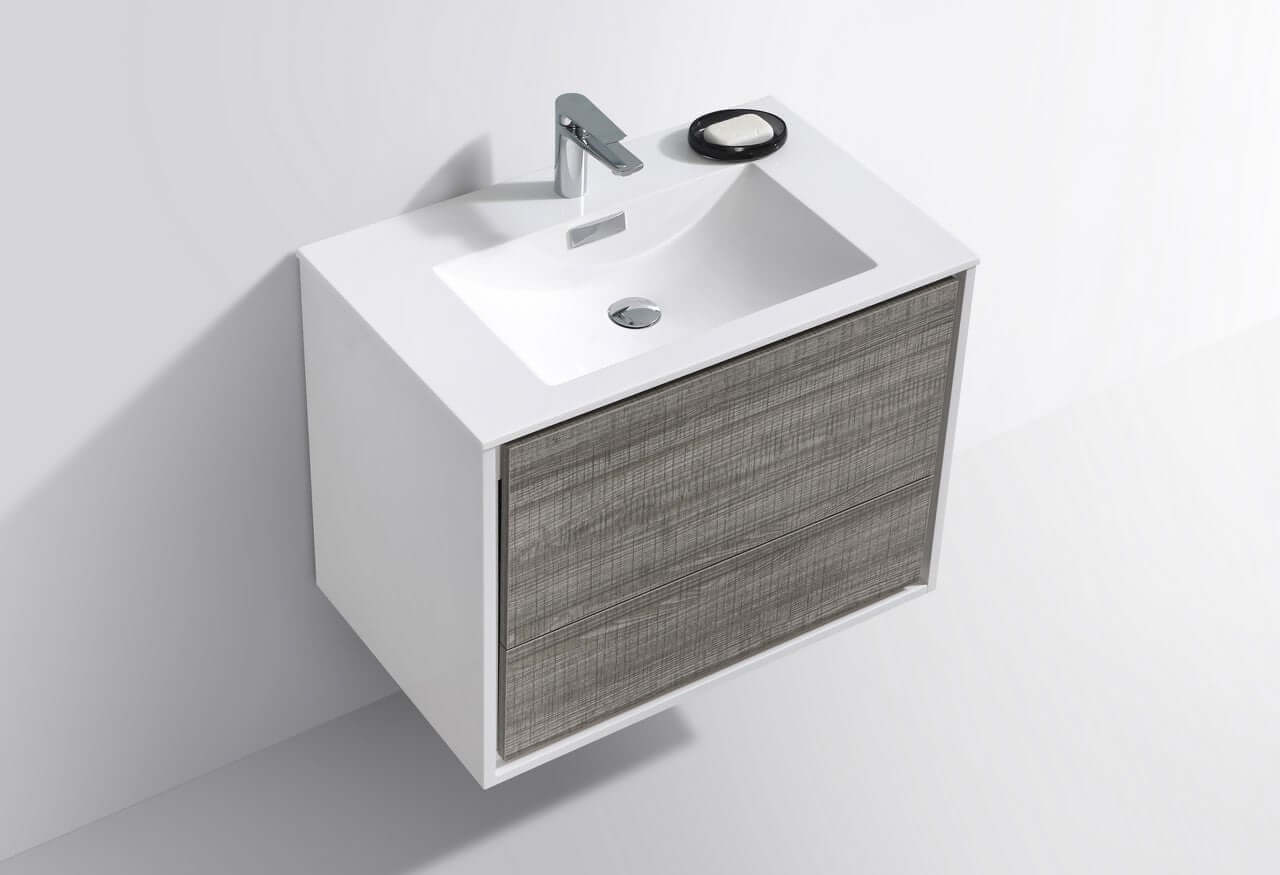DeLusso 30" Ash Gray Wall Mount Modern Bathroom Vanity
