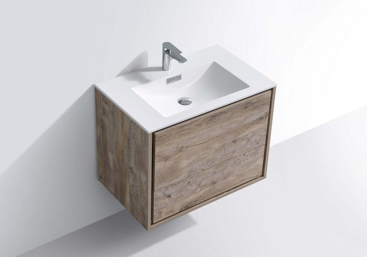 DeLusso 30" Nature Wood Wall Mount Modern Bathroom Vanity