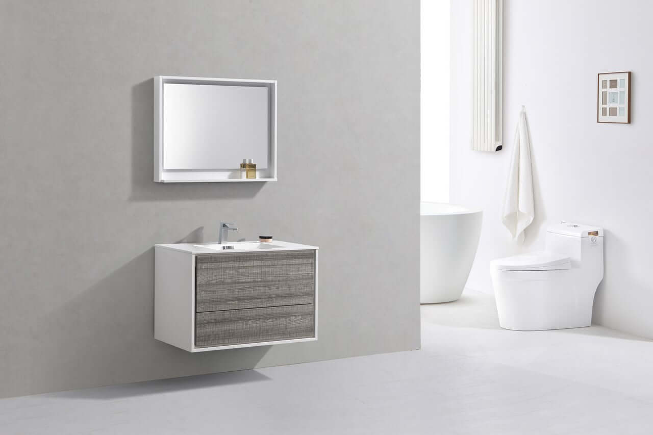 DeLusso 36" Ash Gray Wall Mount Modern Bathroom Vanity