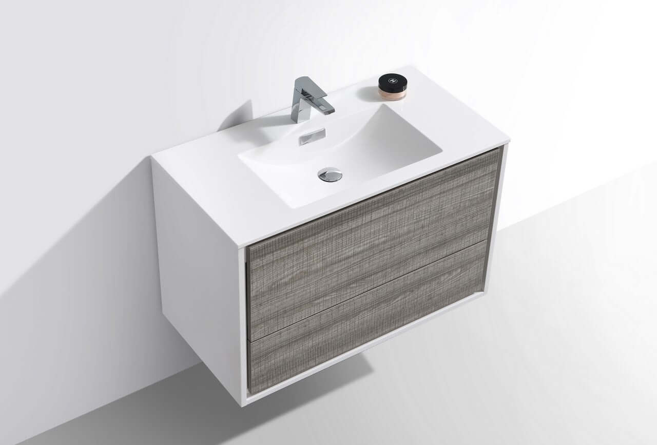 DeLusso 36" Ash Gray Wall Mount Modern Bathroom Vanity