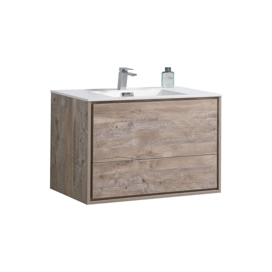 DeLusso 36" Nature Wood Wall Mount Modern Bathroom Vanity