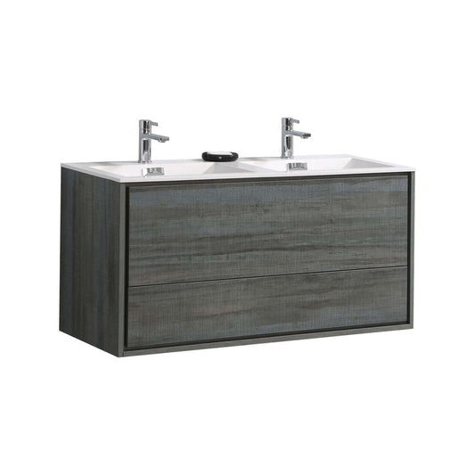 DeLusso 48" Double Sink Ocean Gray Wall Mount Modern Bathroom Vanity