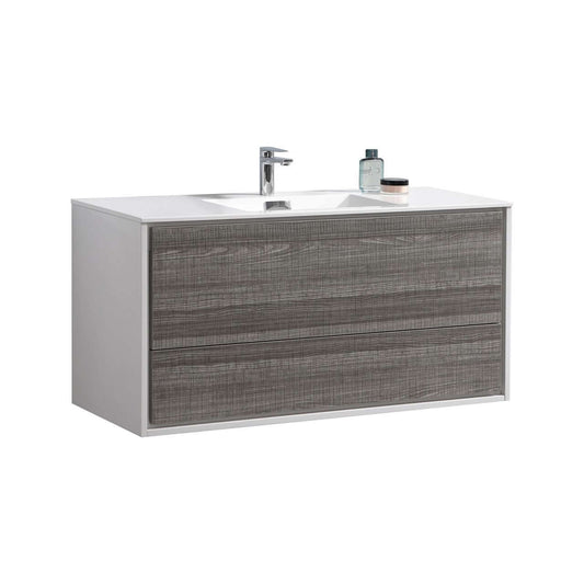 DeLusso 48" Single Sink Ash Gray Wall Mount Modern Bathroom Vanity