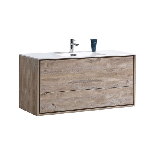 DeLusso 48" Single Sink Nature Wood Wall Mount Modern Bathroom Vanity