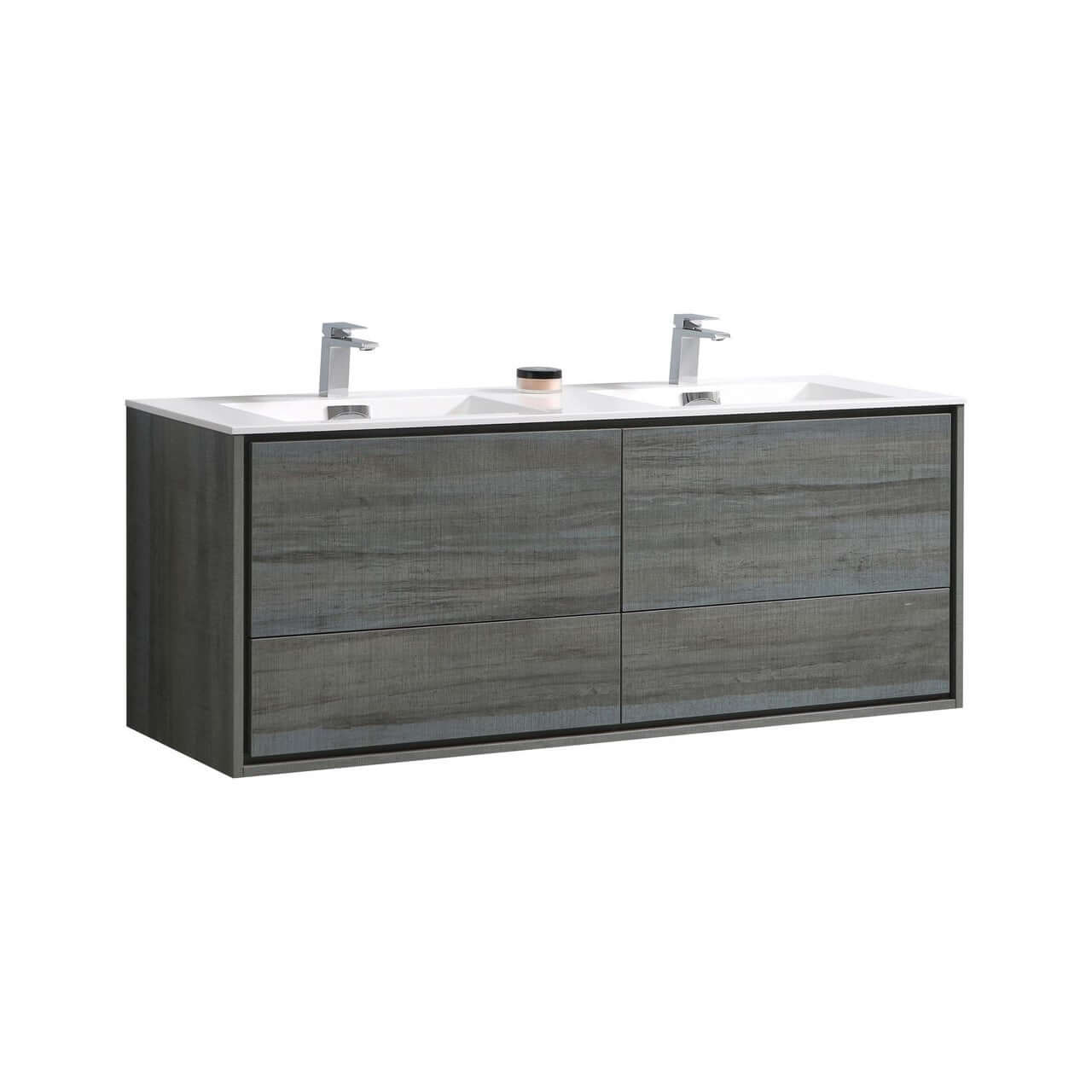 DeLusso 60" Double Sink Ocean Grey Wall Mount Modern Bathroom Vanity