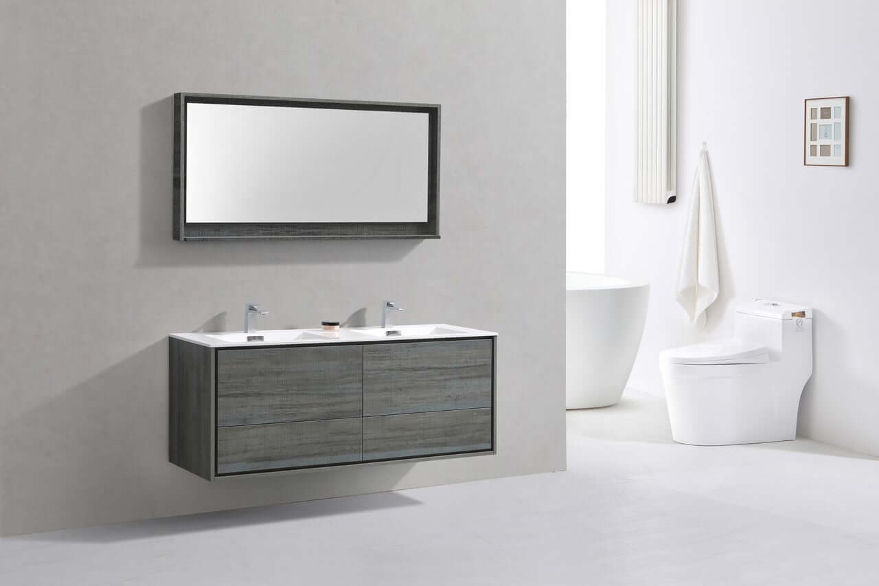 DeLusso 60" Double Sink Ocean Grey Wall Mount Modern Bathroom Vanity