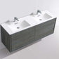 DeLusso 60" Double Sink Ocean Grey Wall Mount Modern Bathroom Vanity
