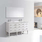 Eiffel 60'' Double Sink High Gloss White Vanity with Quartz Counter Top in modern bathroom setting.