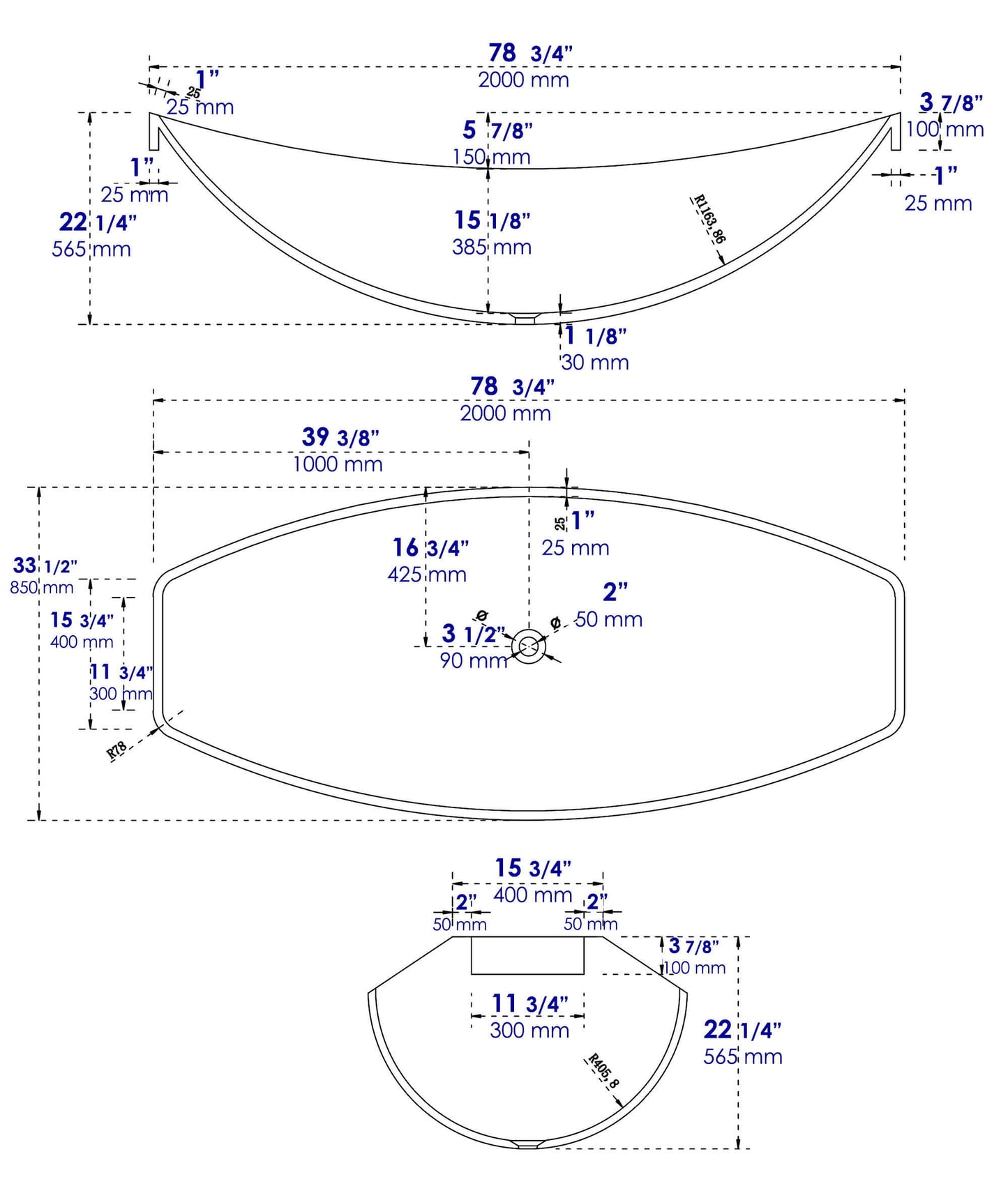 ALFI brand HammockTub1 79" Acrylic Suspended Wall Mounted Hammock Bathtub