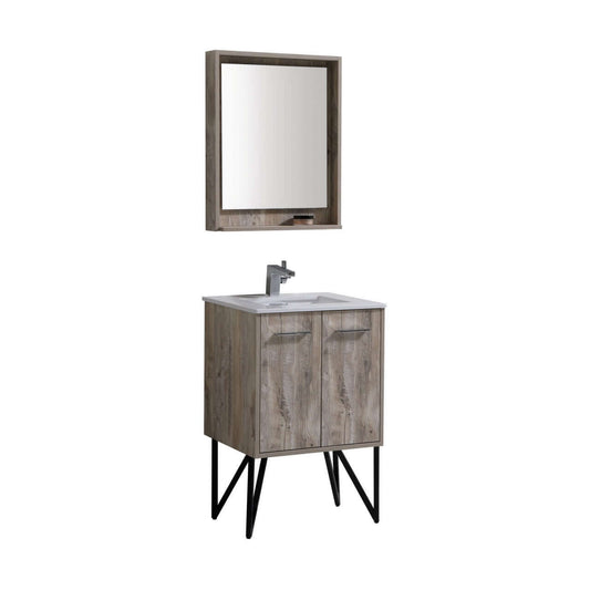 Bosco 24" Modern Bathroom Vanity w/ Quartz Countertop and Matching Mirror