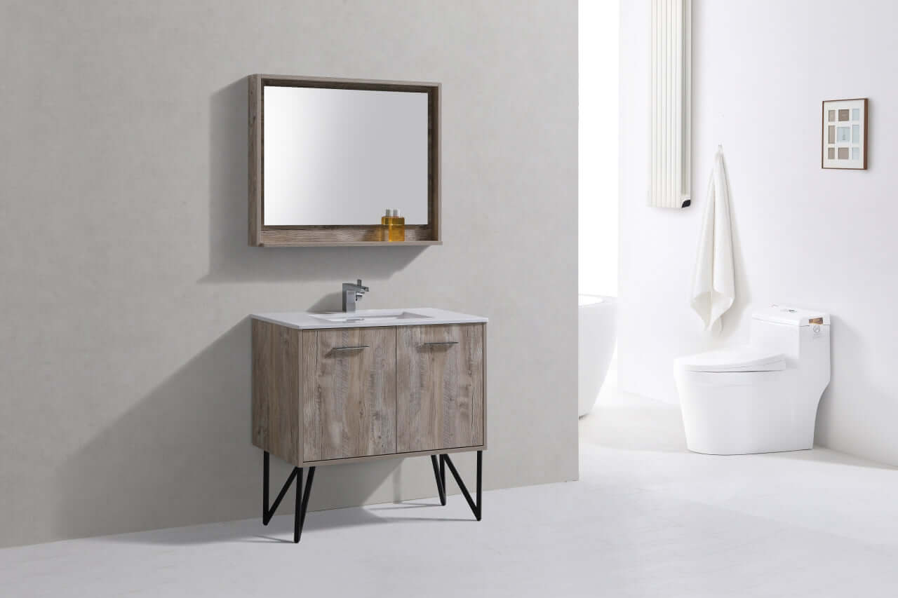 Bosco 36" Modern Bathroom Vanity w/ Quartz Countertop and Matching Mirror