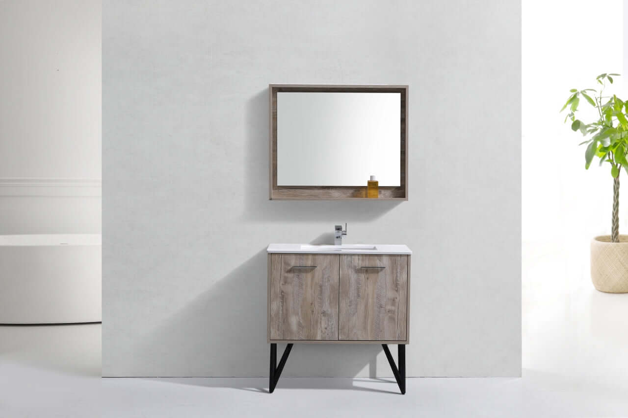 Bosco 36" Modern Bathroom Vanity w/ Quartz Countertop and Matching Mirror