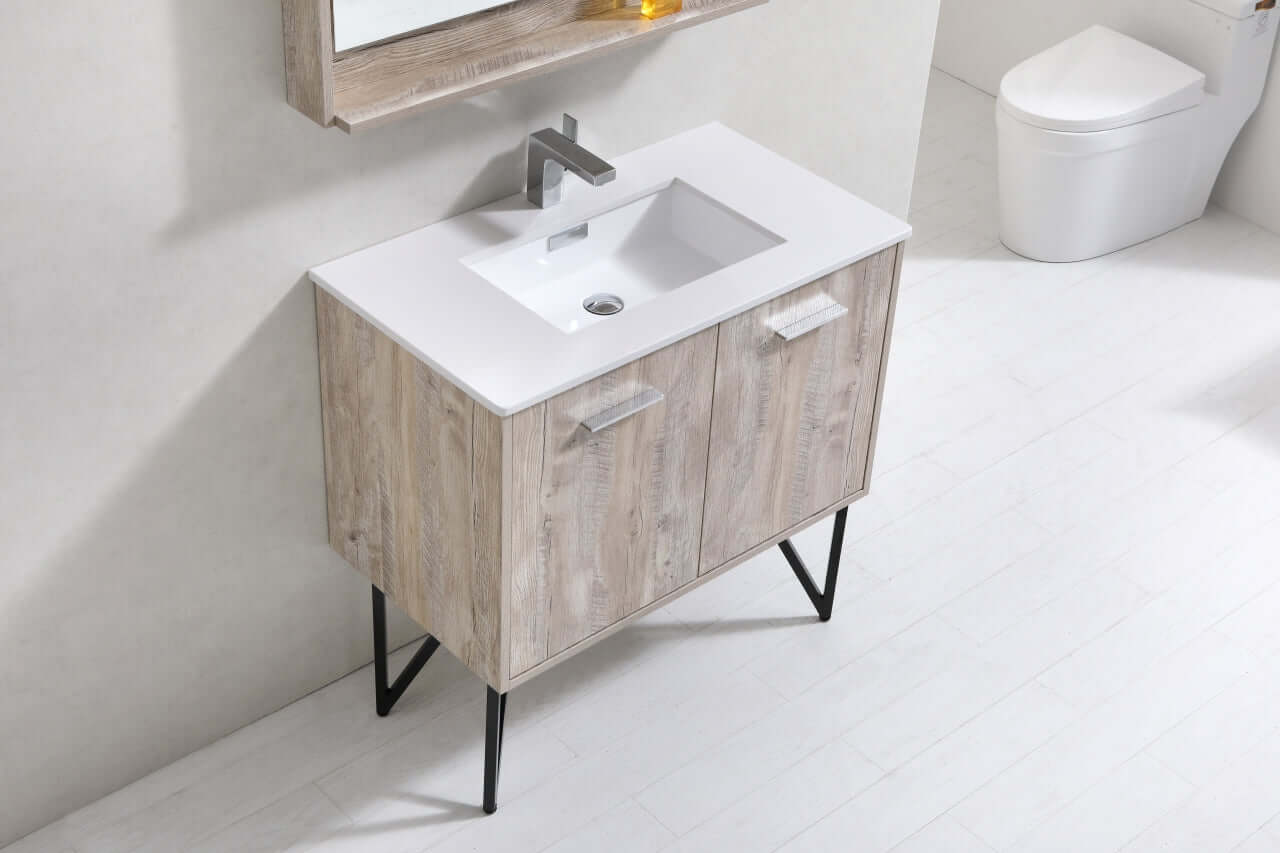 Bosco 36" Modern Bathroom Vanity w/ Quartz Countertop and Matching Mirror