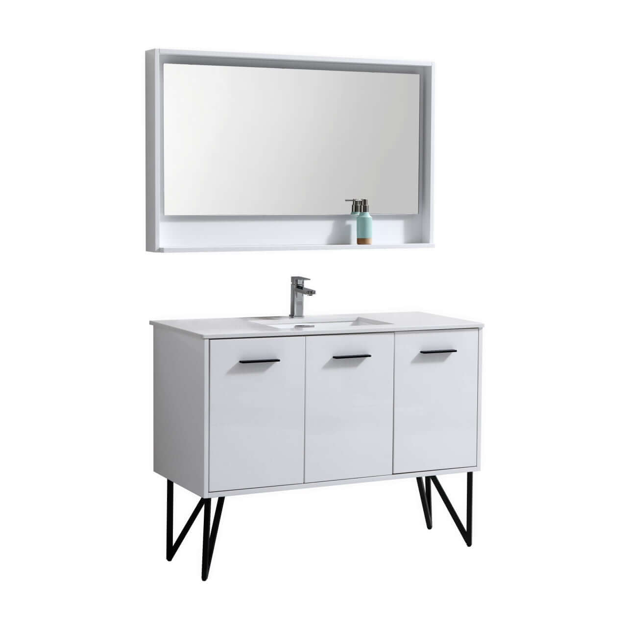 Bosco 48" Modern Bathroom Vanity w/ Quartz Countertop and Matching Mirror