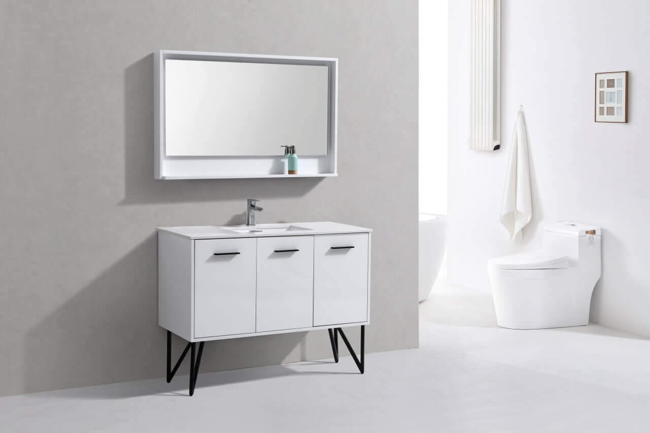 Bosco 48" Modern Bathroom Vanity w/ Quartz Countertop and Matching Mirror