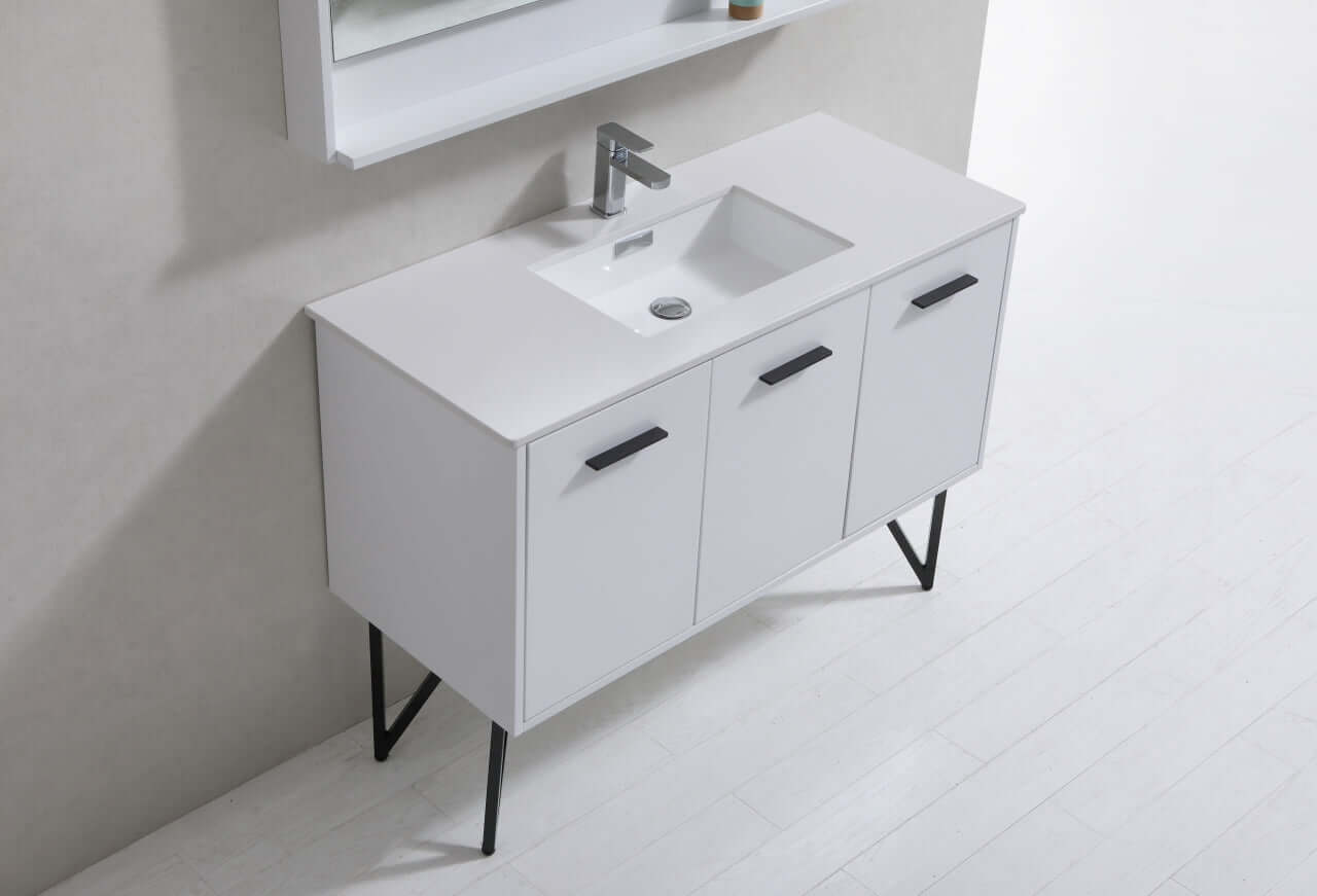 Bosco 48" Modern Bathroom Vanity w/ Quartz Countertop and Matching Mirror