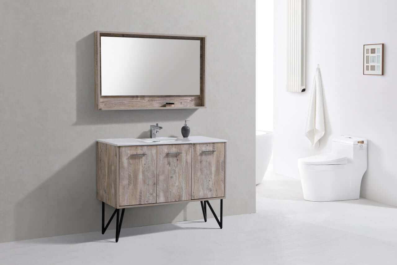 Bosco 48" Modern Bathroom Vanity w/ Quartz Countertop and Matching Mirror