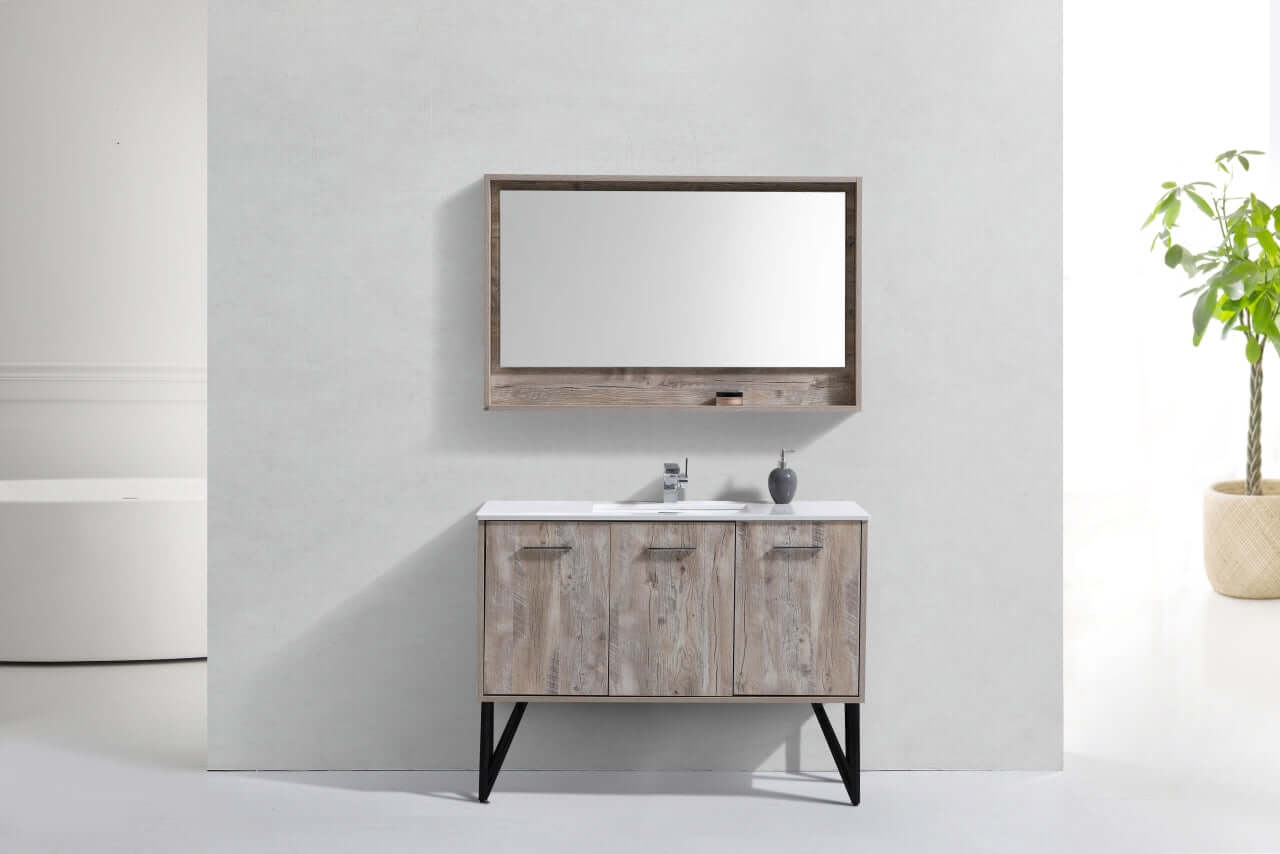 Bosco 48" Modern Bathroom Vanity w/ Quartz Countertop and Matching Mirror