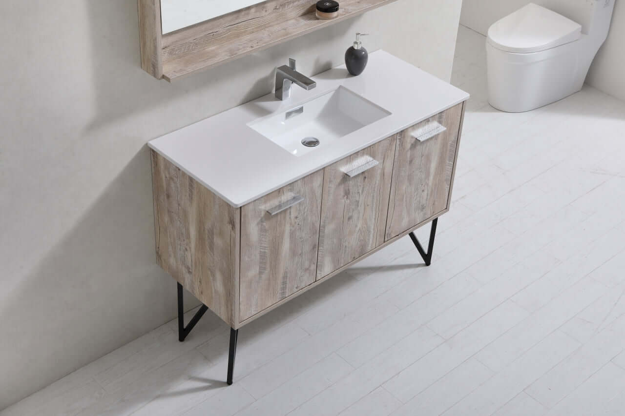 Bosco 48" Modern Bathroom Vanity w/ Quartz Countertop and Matching Mirror