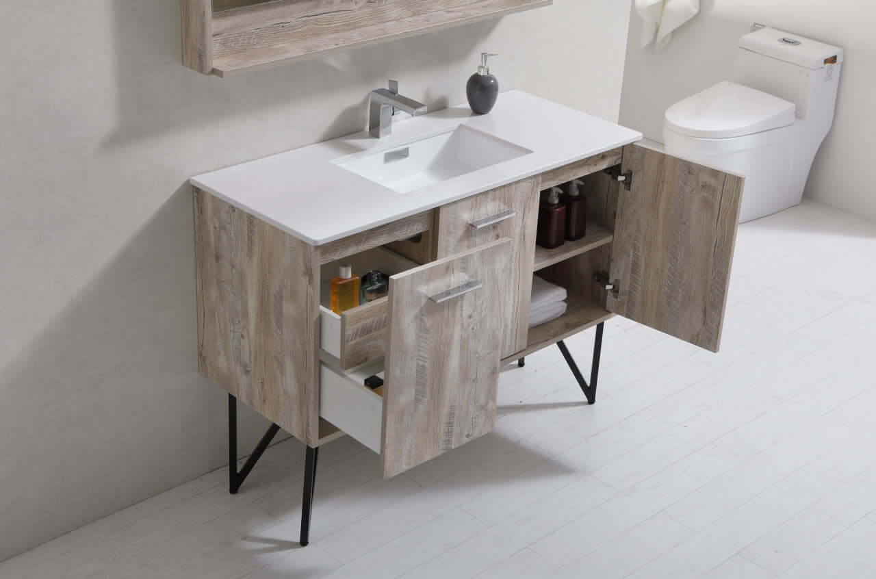 Bosco 48" Modern Bathroom Vanity w/ Quartz Countertop and Matching Mirror