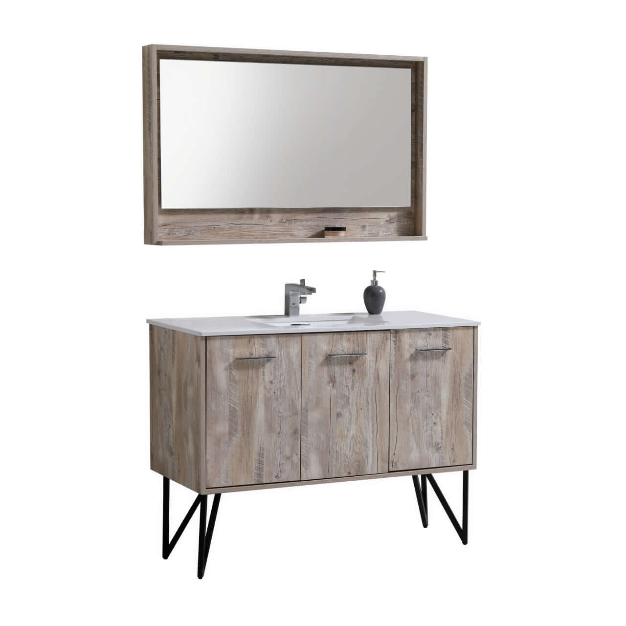 Bosco 48" Modern Bathroom Vanity w/ Quartz Countertop and Matching Mirror