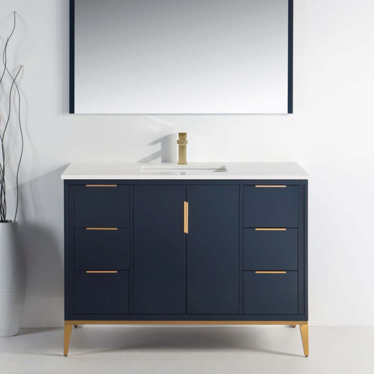 Divani 48'' Gloss Blue Vanity W/ Quartz Counter Top (Back Splash Free)