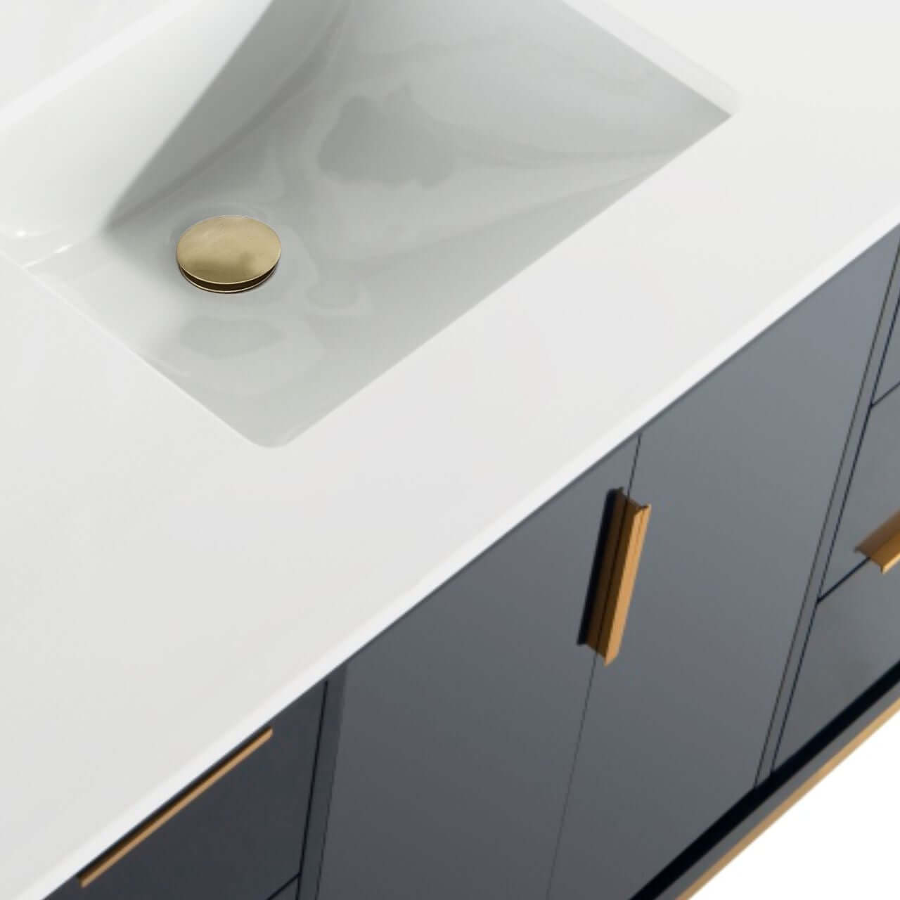 Divani 48'' Gloss Blue Vanity W/ Quartz Counter Top (Back Splash Free)