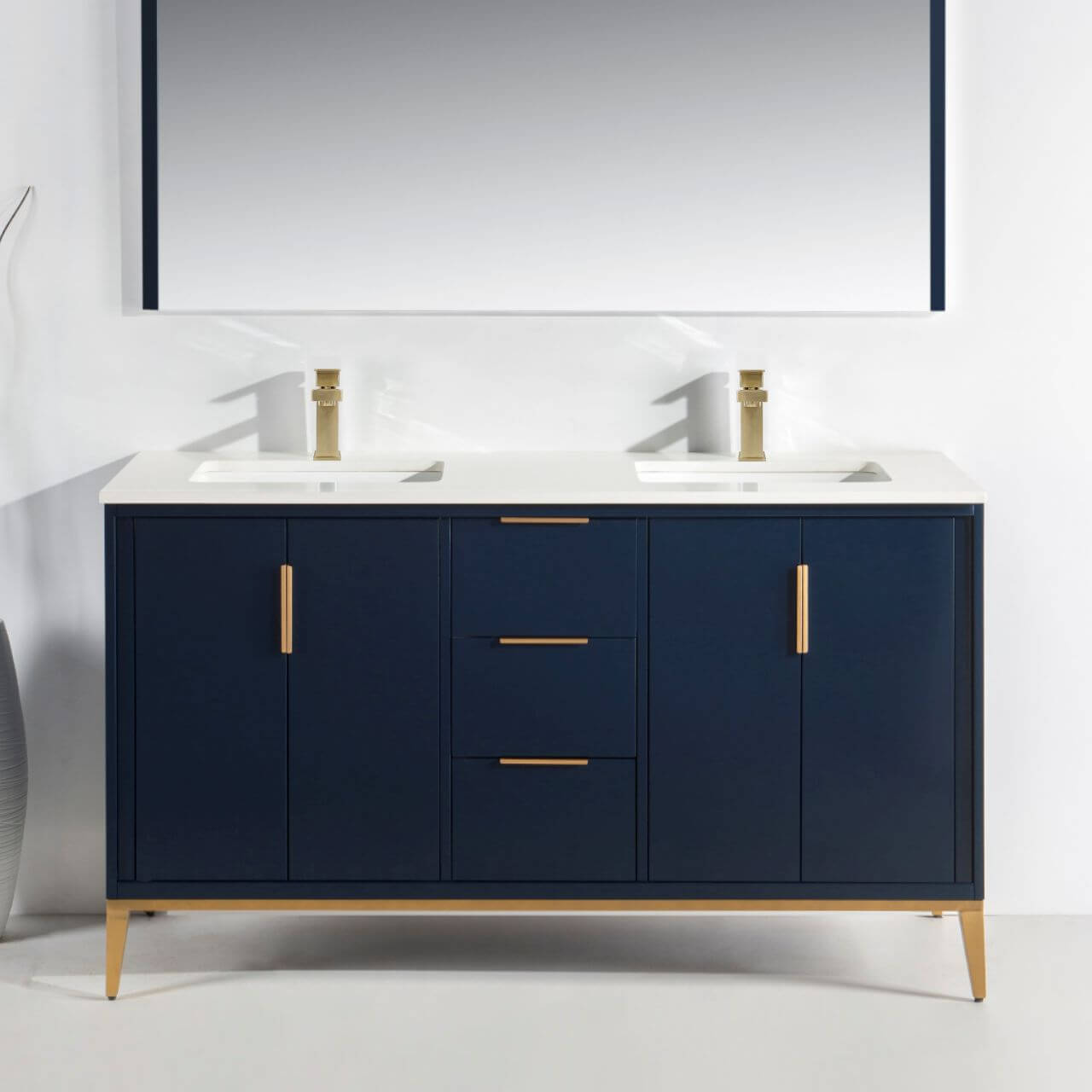 Divani 60'' Gloss Blue Vanity W/ Quartz Counter Top (Back Splash Free)