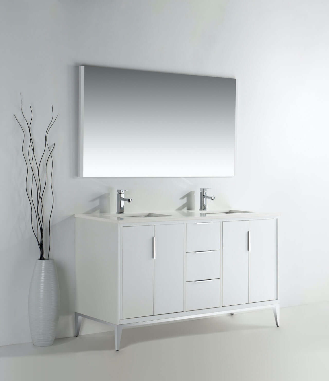 Divani 60'' Gloss White Vanity W/ Quartz Counter Top (Back Splash Free)