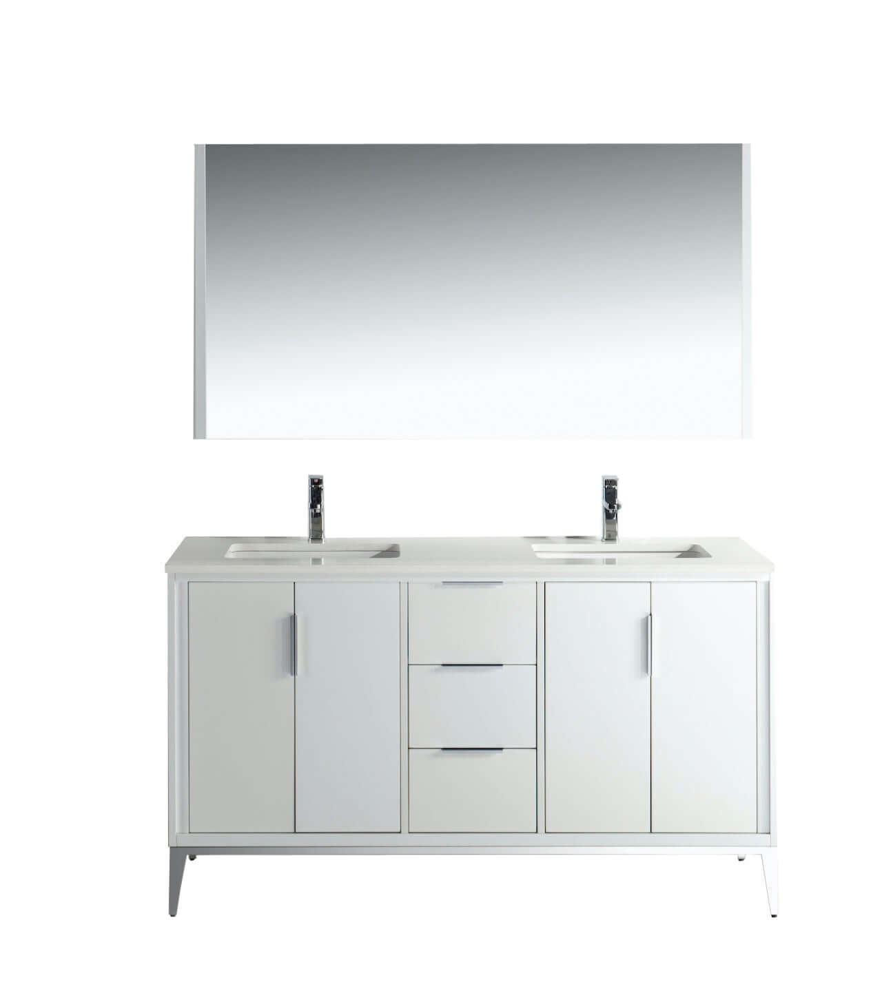 Divani 60'' Gloss White Vanity W/ Quartz Counter Top (Back Splash Free)
