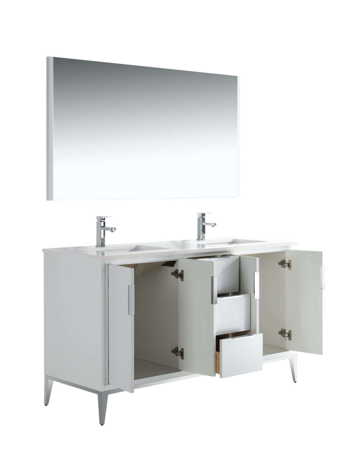 Divani 60'' Gloss White Vanity W/ Quartz Counter Top (Back Splash Free)