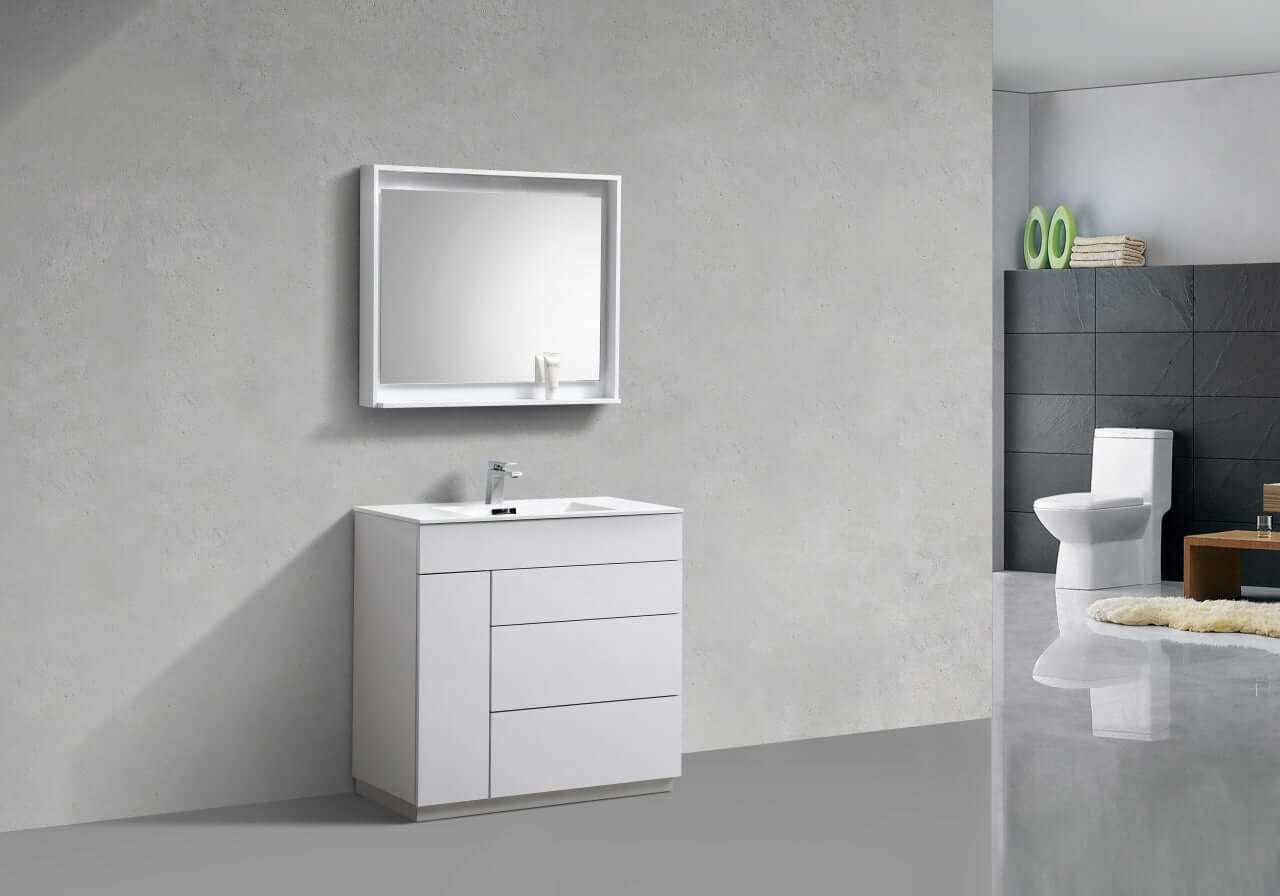 Milano 36" High Glossy White Modern Bathroom Vanity