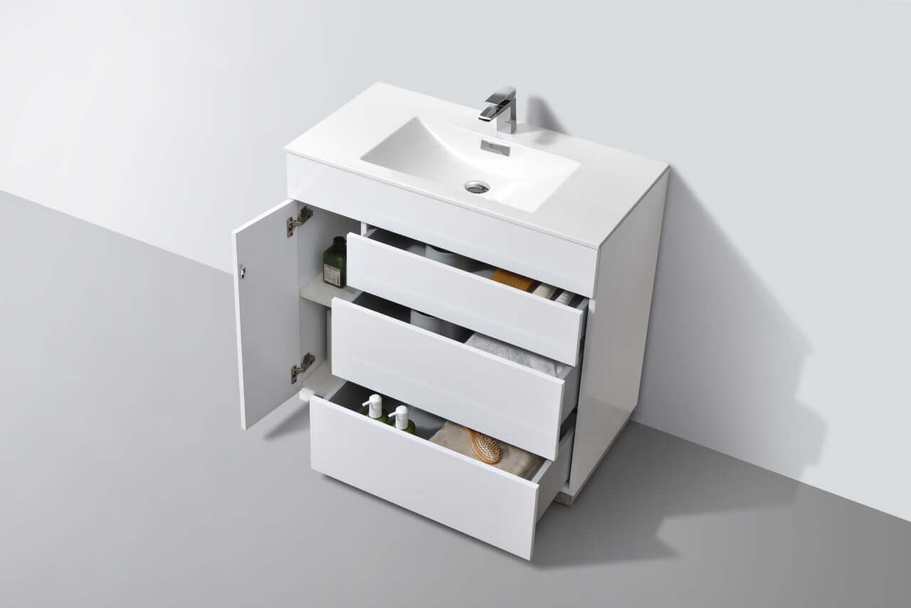 Milano 36" High Glossy White Modern Bathroom Vanity