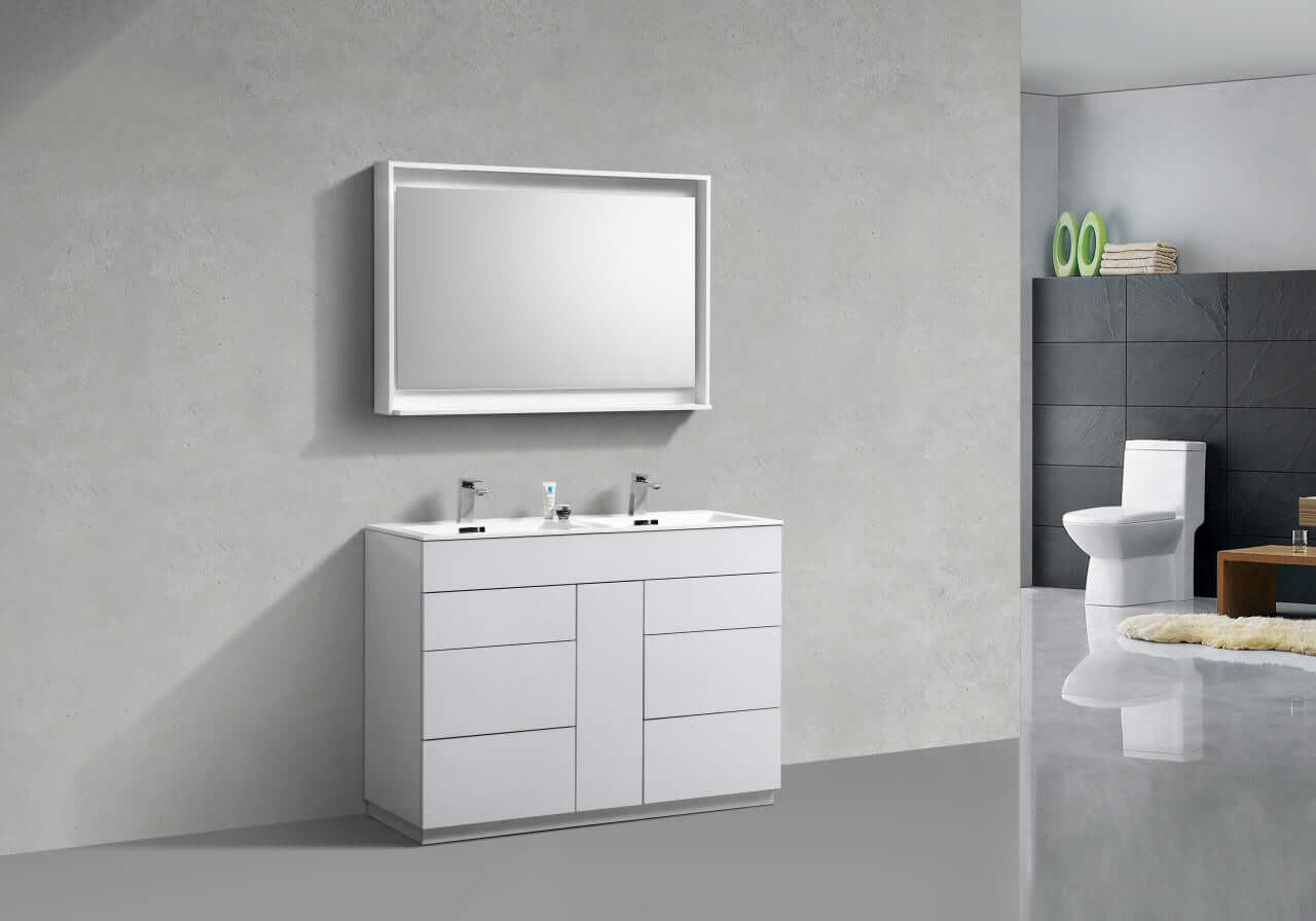 Milano 48" Double Sink High Glossy White Modern Bathroom Vanity